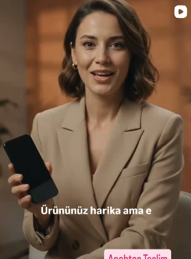 Elinde telefon tutarak kameraya sunum yapan bir kadının yer aldığı reel kapağı