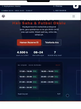 Halı saha ve futbol okulu için geliştirilen rezervasyon sisteminin saat seçim ekranı